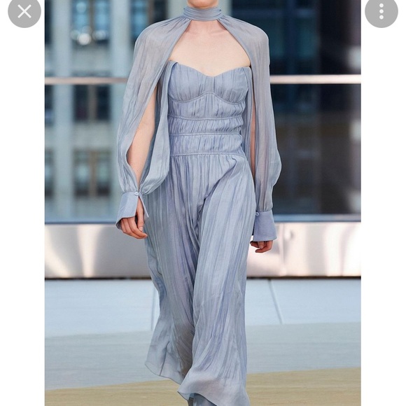 Jonathan Simkhai Jayana Cape Long Sleeve Organdy Ice Blue Dress Size 8 NWT $745 - Picture 10 of 13